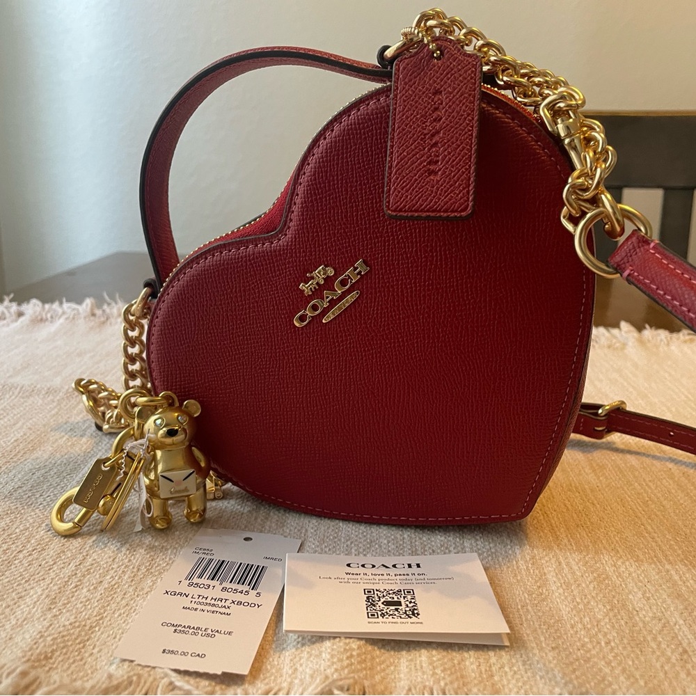 Coach red heart crossbody with bear charm